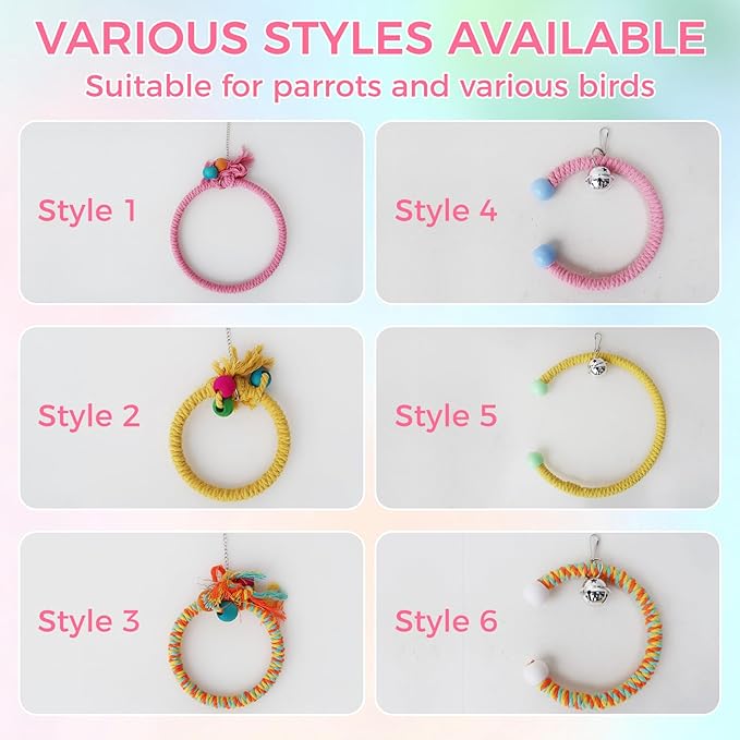 Colorful Circular Bird Swing,Bird Rope Chewing Toys Parrot Cage Bite Toys (Large Round Pink)
