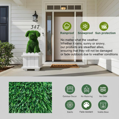 Verdcassz 34.6" Original Design Handcrafted Dog Topiary with White Planter - Premium Faux Boxwood Sculpture, Front Porch Decor, UV-Resistant, No Maintenance, Artificial Plant for Entryway & Patio