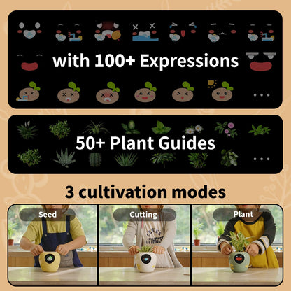 Plantbot Upgraded Large Smart Flower Pot Pet Planter Robot with Artificial Intelligence, Time Temperature Display, and Numerous Expressive Animations Based, for Indoor Decoration, Gifts (Green)
