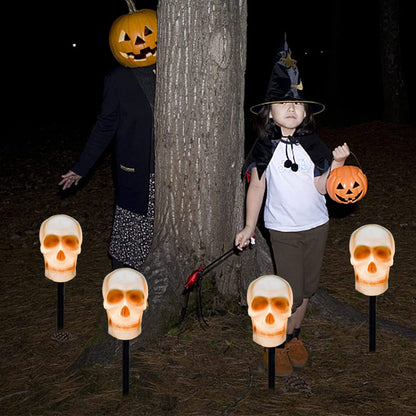 C7 Halloween Skull Pathway Stake Lights, 7 Ft Halloween Pathway String Lights with 4 C7 Bulbs, Stake, Halloweens Decorations Driveway Markers Lights for Outdoor Holiday Garden Walkway Party Lighting