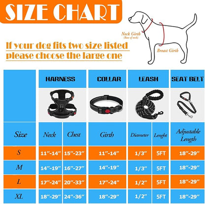 LOBEVE No Pull Dog Harness, Collar & Leash Set | Includes Dog Seat Belt, Collapsible Bowls & Poop Bag Dispenser. Ideal for Training, Walking, Hiking. Fits Small to Large Dogs(Black-L)
