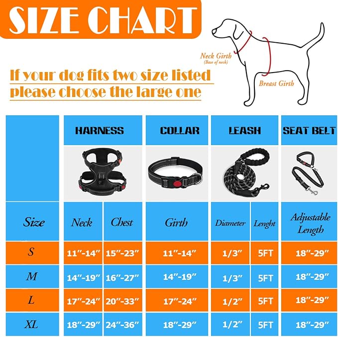 LOBEVE No Pull Dog Harness, Collar & Leash Set | Includes Dog Seat Belt, Collapsible Bowls & Poop Bag Dispenser. Ideal for Training, Walking, Hiking. Fits Small to Large Dogs(Black-XL)