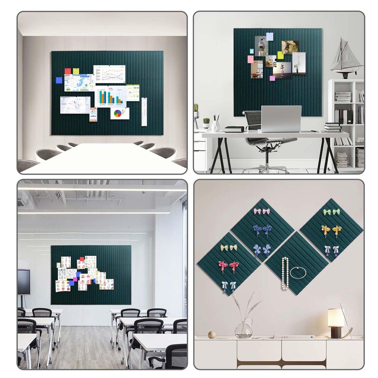 Large Cork Board for Office Decor, 48"x 36" - 1/2” Thick Felt Bulletin Board, 12 Pack Felt Board with Safe Removable Adhesive Tabs, Pin Board Cork Boards for Walls - Forest Green