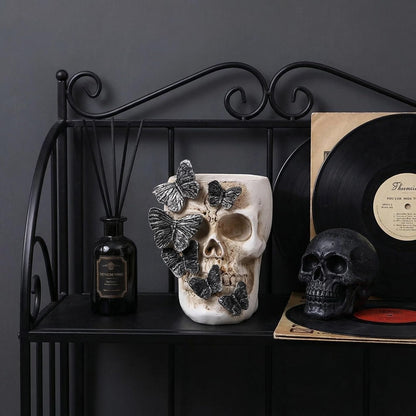 Qulfimea Gothic Skull Pen Holder, Skull Makeup Brush Holder, Dressing Table, Desk, Stationery, Decorative Flower Pot, Halloween Home Office Desk Indoor And Outdoor Decoration