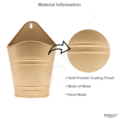 Hosley Set of 2 Gold Wall Planter with PVC Linner 6.25" L x 4" W x 10" H, Ideal Gift for Floral Arrangements Wedding Home Office Party DIY Indoor Outdoor Garden Patio