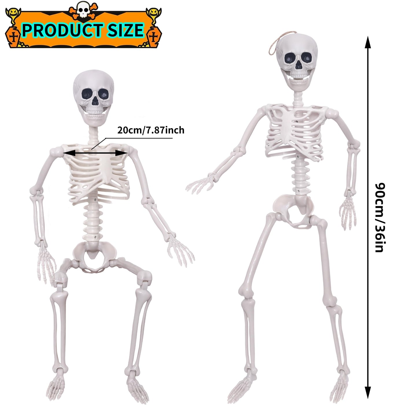 QSBOFOST 2Pack Skeletons Decorations,3FtLife Size Skeleton Posable Skeleton with Movable Joints for Halloween Decorations