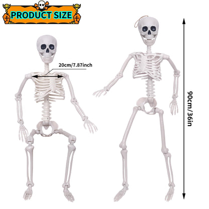 QSBOFOST 2Pack Skeletons Decorations,3FtLife Size Skeleton Posable Skeleton with Movable Joints for Halloween Decorations