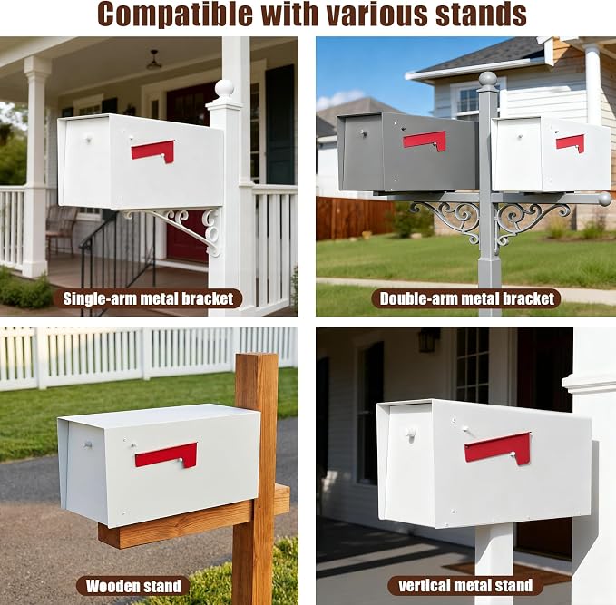 Large Mailboxes for Outside Post Mount Mailbox, Metal Mail Box with Magnetic Latch, Galvanized Steel Modern Mailbox for House Outside, 20.9 x 7.9 x 10 Inches, White