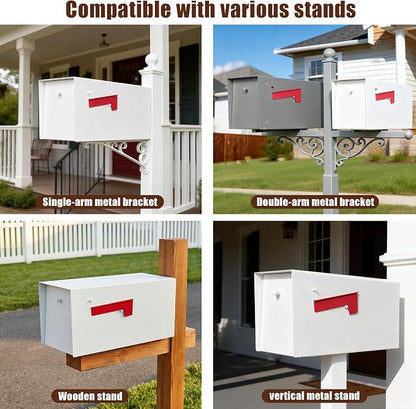 Large Mailboxes for Outside Post Mount Mailbox, Metal Mail Box with Magnetic Latch, Galvanized Steel Modern Mailbox for House Outside, 20.9 x 7.9 x 10 Inches, White