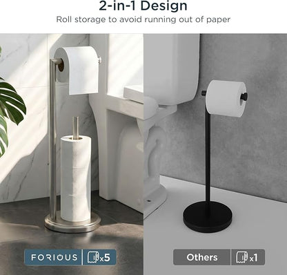 FORIOUS Toilet Paper Holder Stand, Toilet Paper Storage with 4 Rolls, Freestanding Tissue Roll Holder for Bathroom, Durable 304 Stainless Steel and Weighted Base Toilet Paper Stand, Brushed Nickel