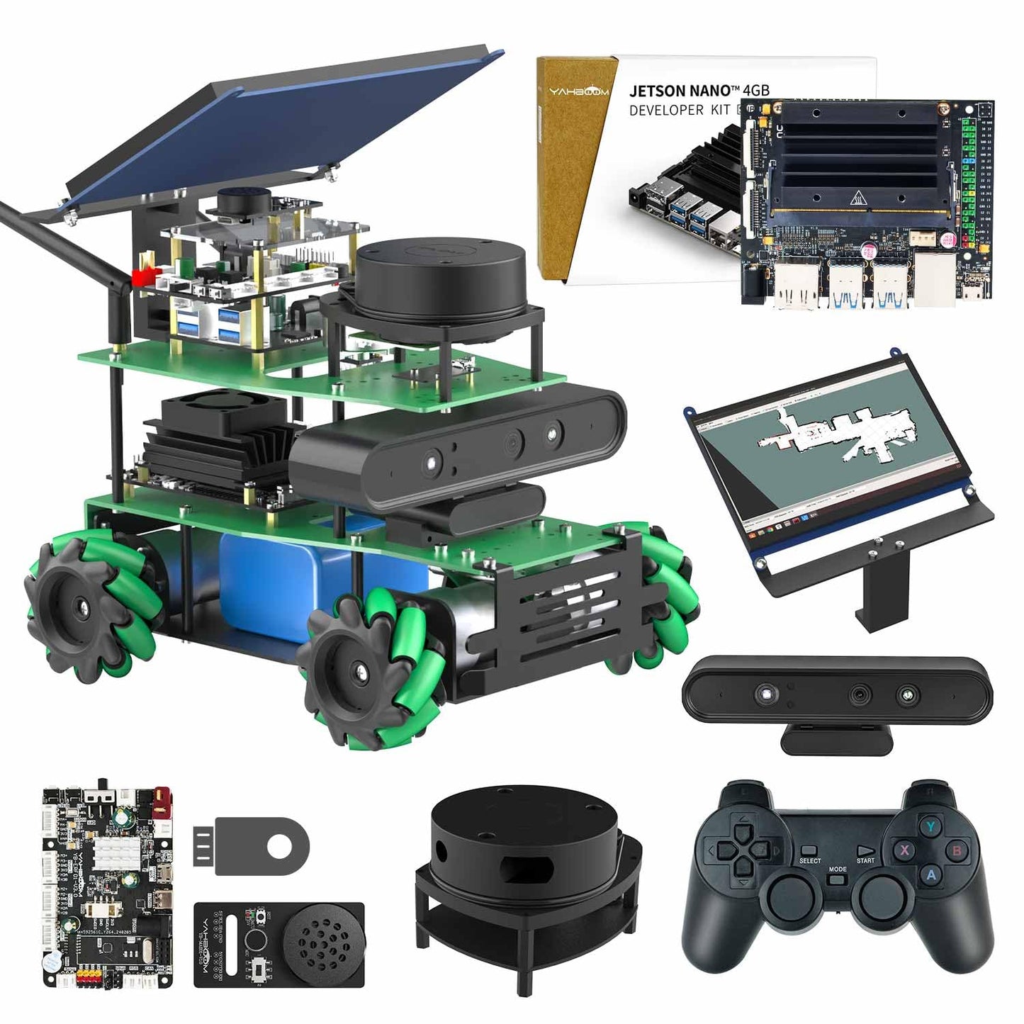 Yahboom ROS2 Robotic Kit for Jetson Nano 4GB Electronic Programming Learning Program AI Voice Interactive Control, 7inch Touchscreen Mecanum Wheel Chassis