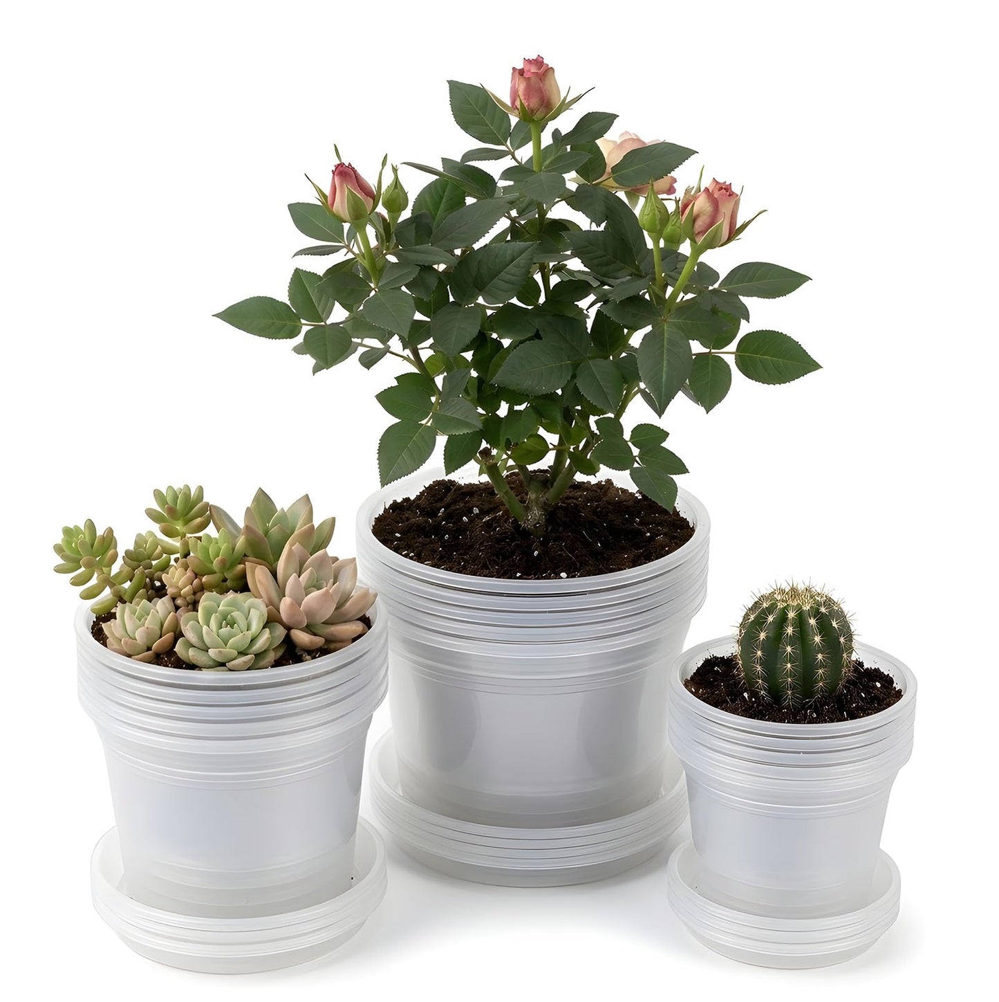 JADENIO 7/8/10 Inch Clear Nursery Pots with Drainage Holes, 15 Pack Plastic Plant Pots, Indoor & Outdoor Use, Ideal for Flowers, Vegetable Seedlings and Seed Starting