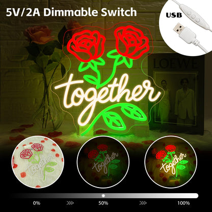 Looklight Better Together Neon Sign,Neon Light for Wall Decor,Wedding Neon Sign,Warm White Led Neon Light USB Letters Neon Signs Led Signs for Wedding,Engagement Party,Birthday