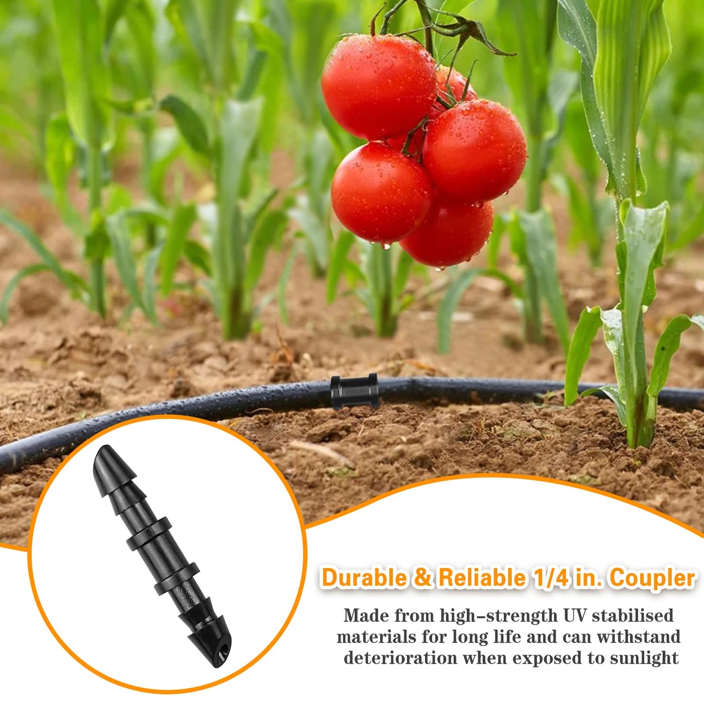 Gardrip Drip Irrigation Coupling Fittings：120 Pieces Barbed Coupler Irrigation Parts with Sharp End Fits for 1/4 Inch Irrigation Tubing Drip Line Connectors for Garden Lawn Irrigation System