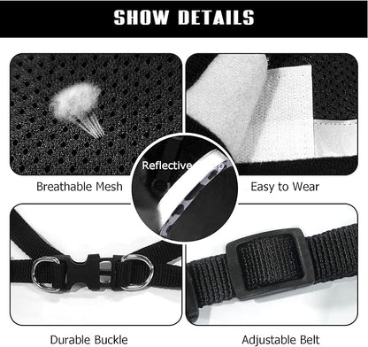 FEimaX Dog Harness and Leash Set for Walking, Soft Mesh Adjustable Easy Control Lightweight Cat Vest Harnesses with Reflective Strips, Escape Proof Small Dogs Cats Vests (Cowblack, Large)