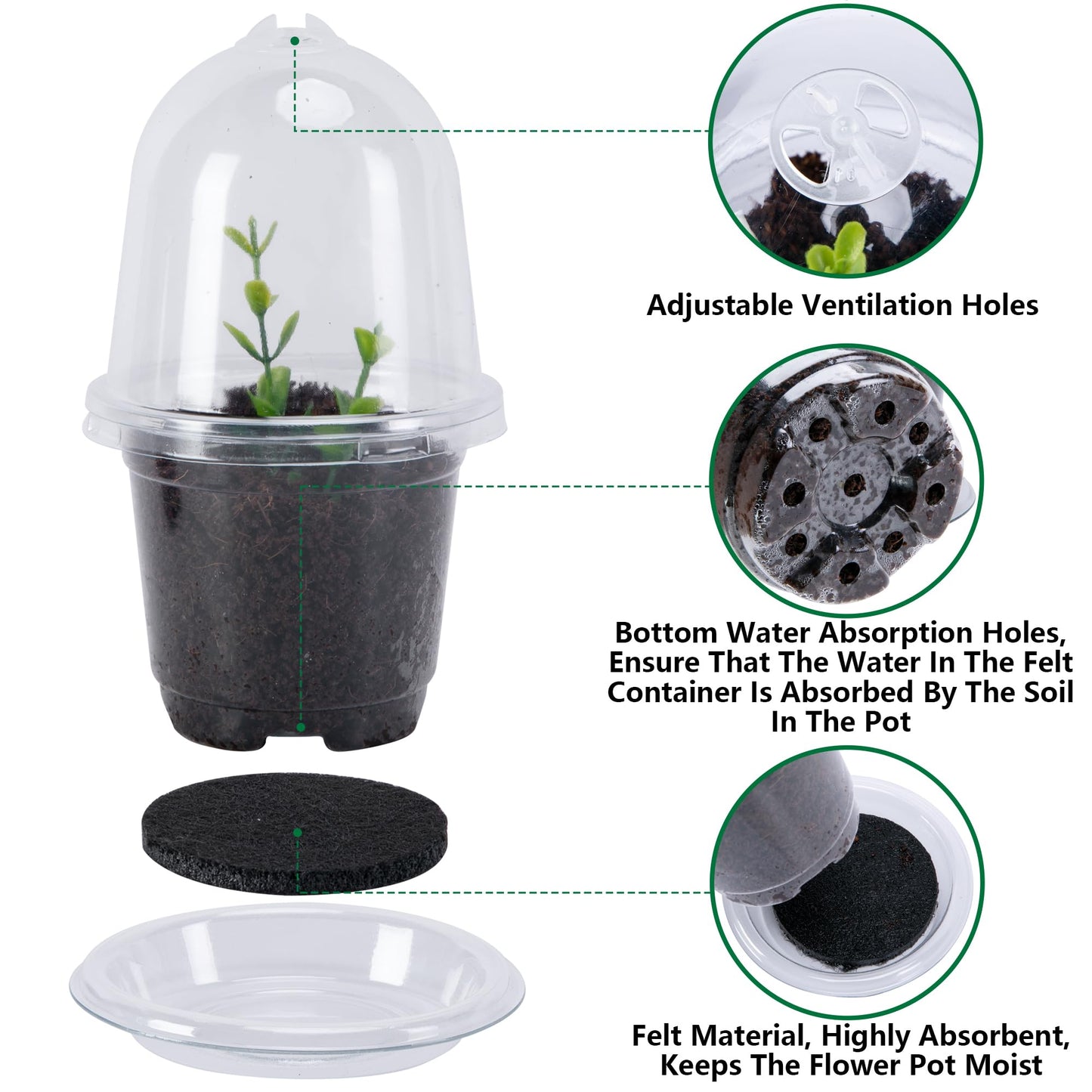 EBaokuup 20 Pack Self Watering Seed Starter Pot, 3 Inch Automatic Watering Plant Nursery Pots with Humidity Dome, Self Watering Nursery Pots for Potted Plants Seed Germination
