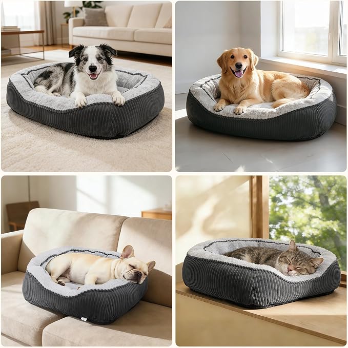 Washable Dog Beds for Medium Dogs, Rectangle Medium Large Sized Dog Bed, Soft Breathable Big Dog Pet Bed, Durable Calming Orthopedic Pet Bed with Anti-Slip Bottom, L(30"x24"x9")