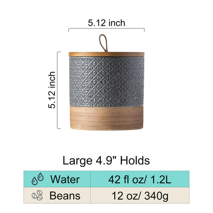 Miamolo Ceramic Jar with Lid Airtight, Coffee Canister Kitchen Food Storage Jars for Spice Sugar Salt, Coffee Bar Accessories Decorative Container for Countertop - Gray & 42 fl.oz