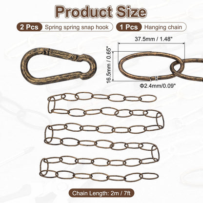 uxcell 7ft Lighting Hanging Chain, 2.4mm/0.09" Looping Metal Pendant Chandelier Chain Extension with 2 Spring Snap Hook for Hanging Plant Pendant Chandelier Light Fixture, Golden