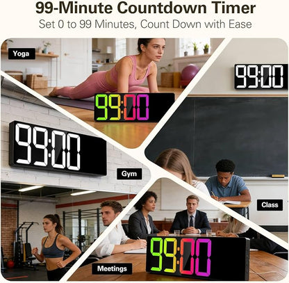 JALL 18" Large Digital Wall Clock with RGB Lights & Remote, Digital Clock with Bluetooth Sync & DST, Wall Clock with Temperature & Seconds Display, Clocks for Living Room, Seniors (Black)