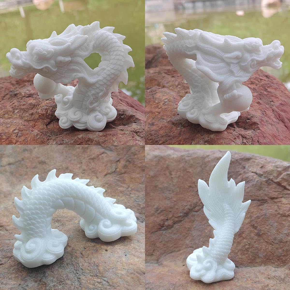 livelyfish Aquarium Dragon Statue Sandstone Ornaments Asian Fish Tank Decor for Freshwater Saltwater Tank Landscape Garden Decorations (White)