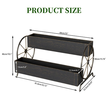 Athuiline Metal Wagon Planter Box, 2-Tier Outdoor Planter Raised Garden Beds with Wheels, Decorative Planter Boxes for Flowers Herbs Vegetables, Small Flower Cart for Patio, Balcony (Retro Gold)