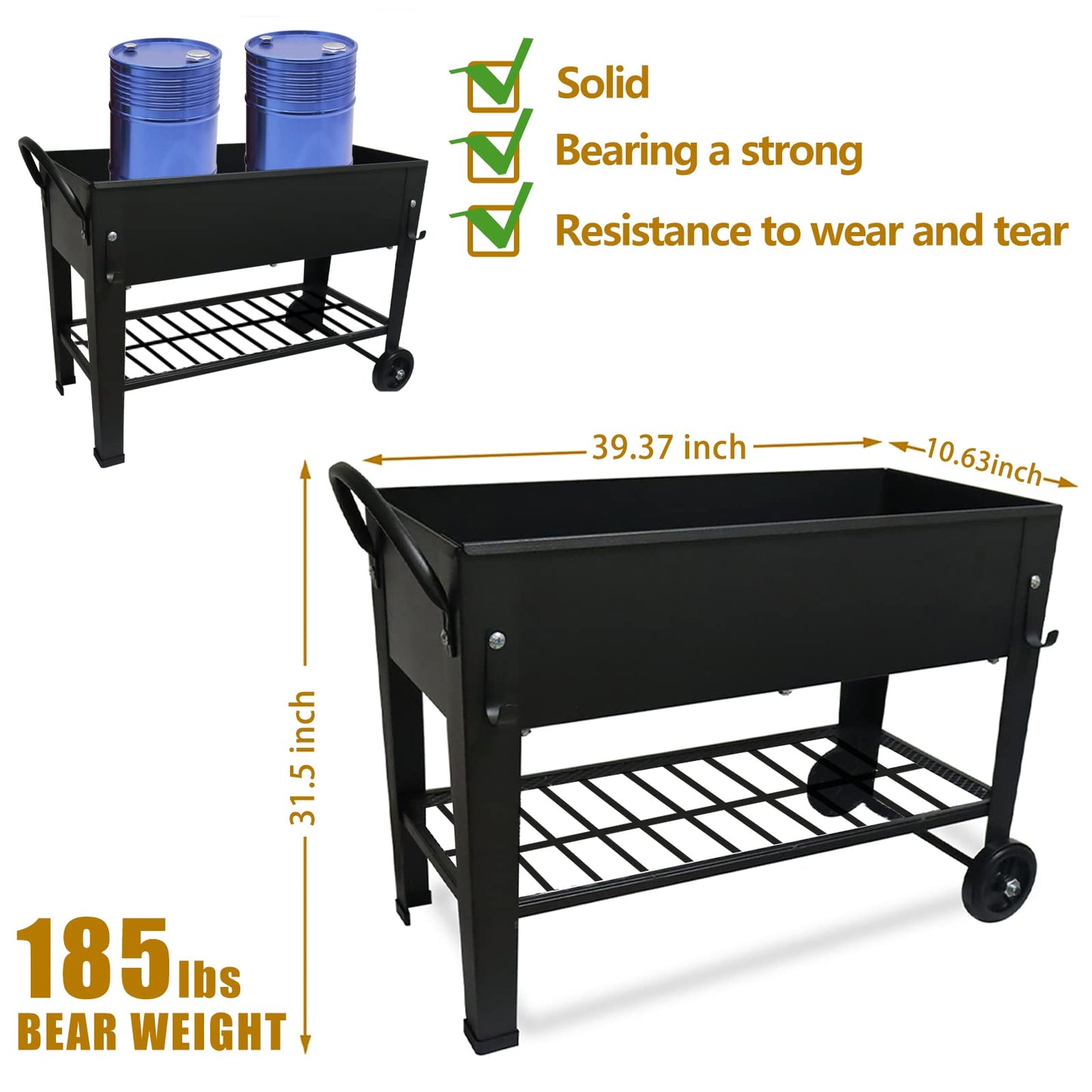 aboxoo Large Planter Raised Beds with Legs Outdoor Metal Planter Box on Wheels Elevated Garden Bed for Vegetables Flower Herb Patio (40" L x 11" W x 31.5" H)