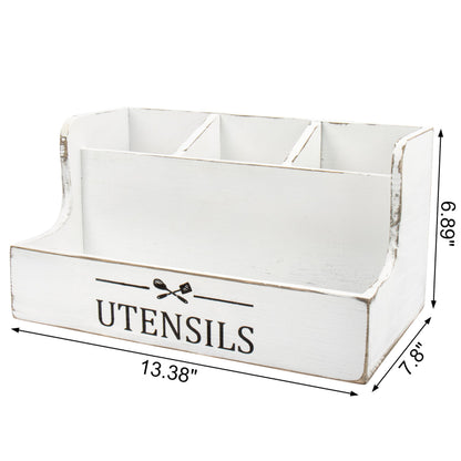 RedCall Extra Large Kitchen Utensils Holder 4 Compartments,Wood Utensil Organizer for Kitchen Countertop,Farmhouse Cooking Utensil Holder with Spice Storage space (Antique)