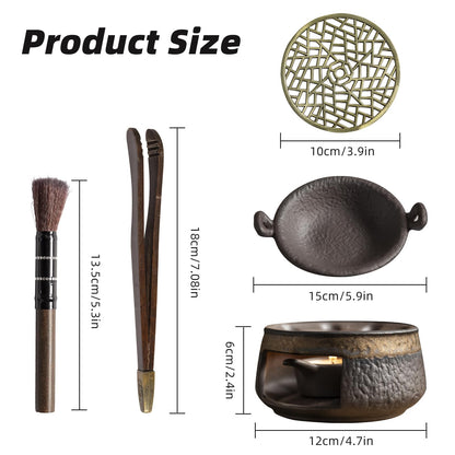 Cedar Aromatherapy Burner & Ceramic Oil Warmer for Home & Office (Heat-Resistant Double-Handled Baking Tray + Stone-Patterned Oven + Accessories)