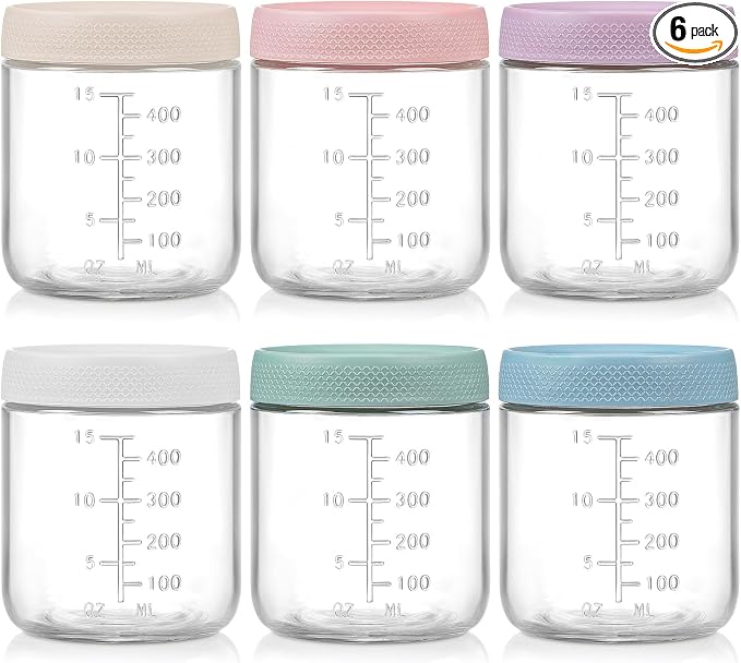 POIKSHARK 6-Pack Overnight Oats Containers with Lids, 16 OZ Wide Mouth Glass Jars with Airtight Lids, Mason Jars Glass Food Containers for Snack Spice Sugar Food Prep Yogurt