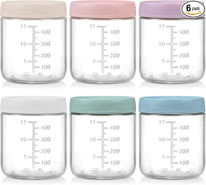 POIKSHARK 6-Pack Overnight Oats Containers with Lids, 16 OZ Wide Mouth Glass Jars with Airtight Lids, Mason Jars Glass Food Containers for Snack Spice Sugar Food Prep Yogurt