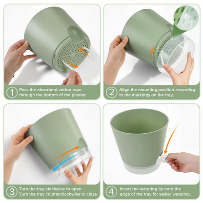GARDIFE 2026 Upgraded Self Watering Plant Pots with Drainage Hole, 8/7/6.5/6/5.5/5/4 Inch Flower Planting Containers for House Plants, African Violet, Flowers, Cactus (Green, 8+7+6.5+6+5.5+5+4 inch)