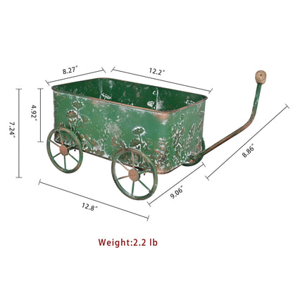 Zokyntrix Flower Cart with Wooden Handles, Metal Wagon Planters for Outdoor Plants, Garden Planter with Wagon Wheels, Decorative Wheelbarrow, Plant Cart for Patio Garden Balcony (Green)