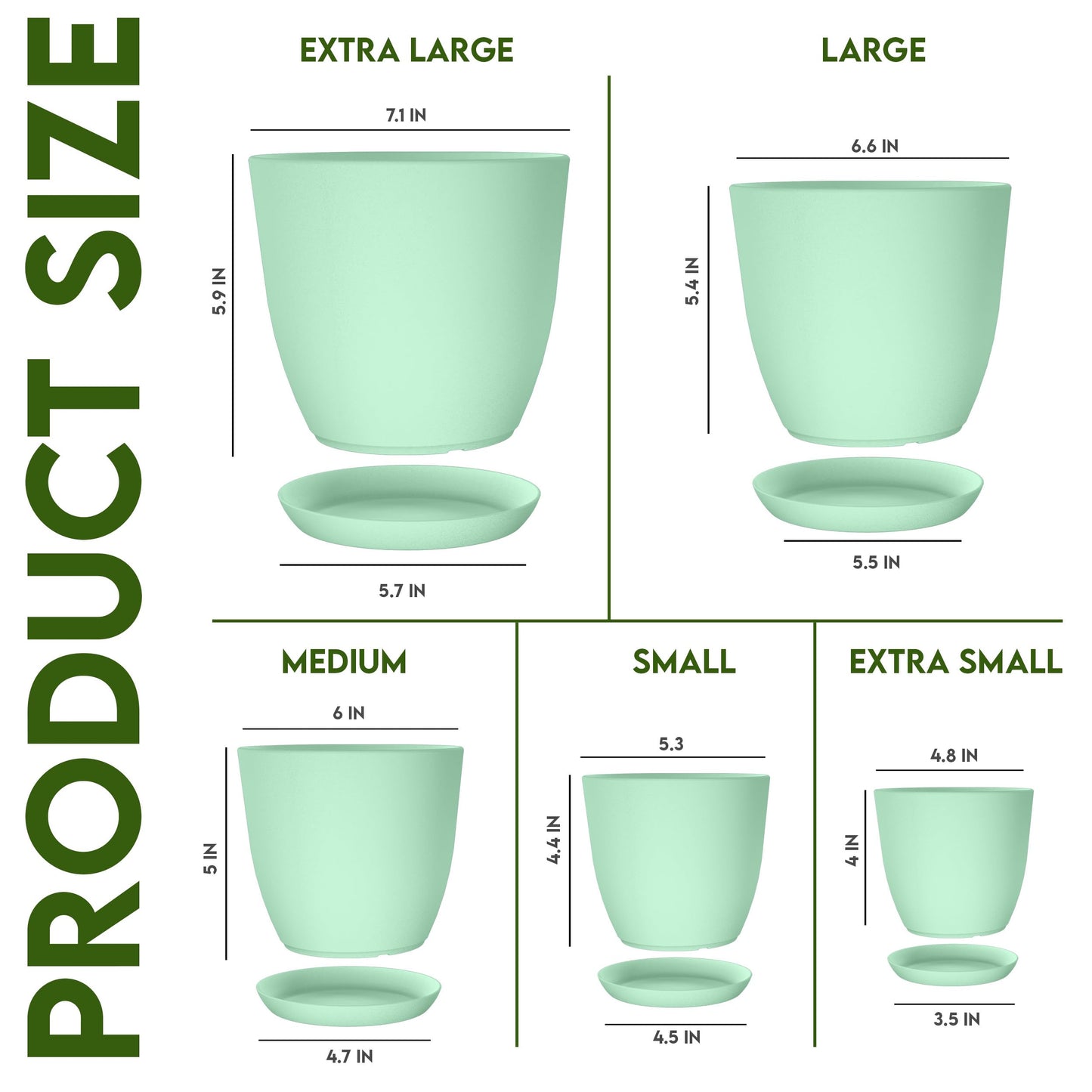 Utopia Home - Plant Pots Indoor with Drainage - 7/6.6/6/5.3/4.8 Inches Home Decor Flower Pots - Plastic Planters for Indoor Plants, Cactus, Succulents Pot (Mint, Pack of 10)