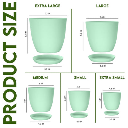 Utopia Home - Plant Pots Indoor with Drainage - 7/6.6/6/5.3/4.8 Inches Home Decor Flower Pots - Plastic Planters for Indoor Plants, Cactus, Succulents Pot (Mint, Pack of 10)