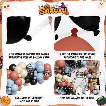 Halloween Balloons Arch Kit, 2025 Halloween Balloon Black Burnt Orange Dusty Blue Latex Balloons Garland with Ghost, Spider, Bat Printed Foil Balloon for Ghost Party Decorations