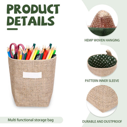 Diakey 6 Pack Hanging Basket, Small Wall Storage Baskets for Organizing, Burlap Foldable Hanging Organizer Bag Boho Wall Decor with S Hooks for Sunglasses Wallet Key Pen