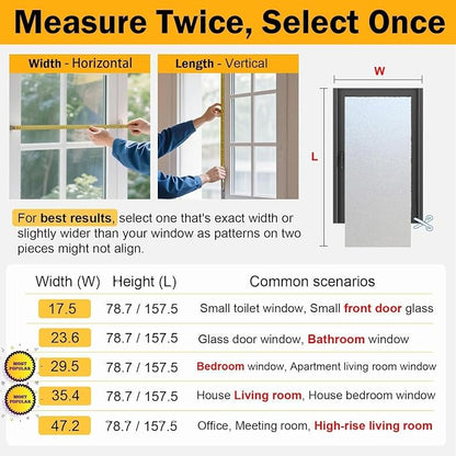 Dwersty Frosted Glass Window Privacy Film Decorative, Bathroom Window Tint for Home Glass Windows Cover, Static Cling, Removable, Reusable, Anti-UV, Anti-Glare, Heat Blocking, 17.5 by 78.74 inch
