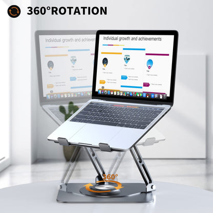JOYEKY Laptop Stand for Desk, Adjustable Computer Stand with 360° Rotating Base, Ergonomic Laptop Riser for Collaborative Work, Foldable & Portable Laptop Stand, fits for All 10-16" Laptops (Grey)