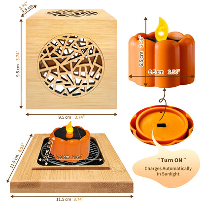 Sereniboo Bamboo Lantern Incense Holder 5-in-1 Incense Burner with Solar LED Candle Natural Bamboo Incense Box for Stick Cone Coil Sage Waterproof Outdoor Lantern for Yoga Meditation Home Decor