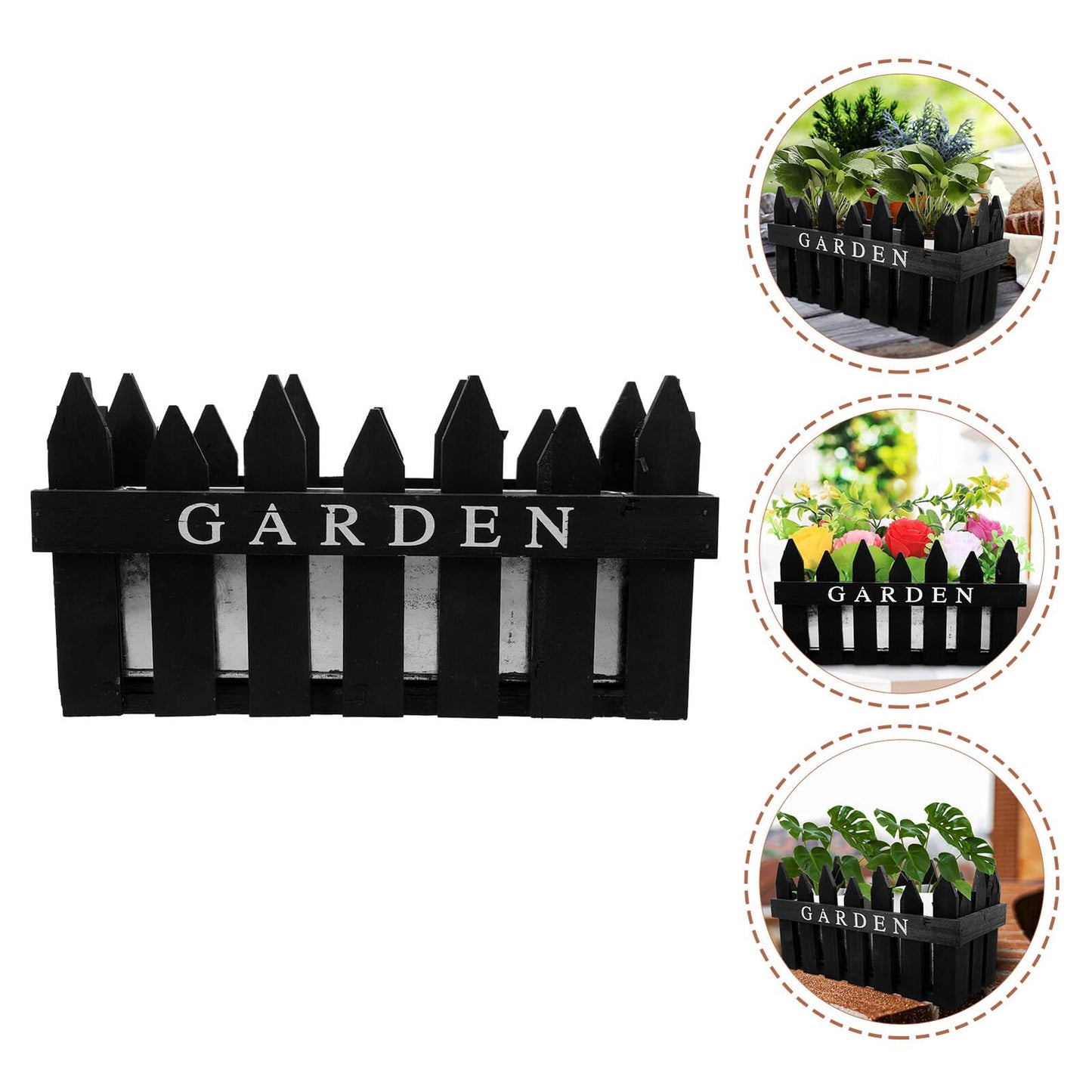 Hemoton Rectangular Wooden Planter Box Flower Arrangement Container Creative Fence Flowerpot for Indoor Outdoor Home Decor Black Patio Garden