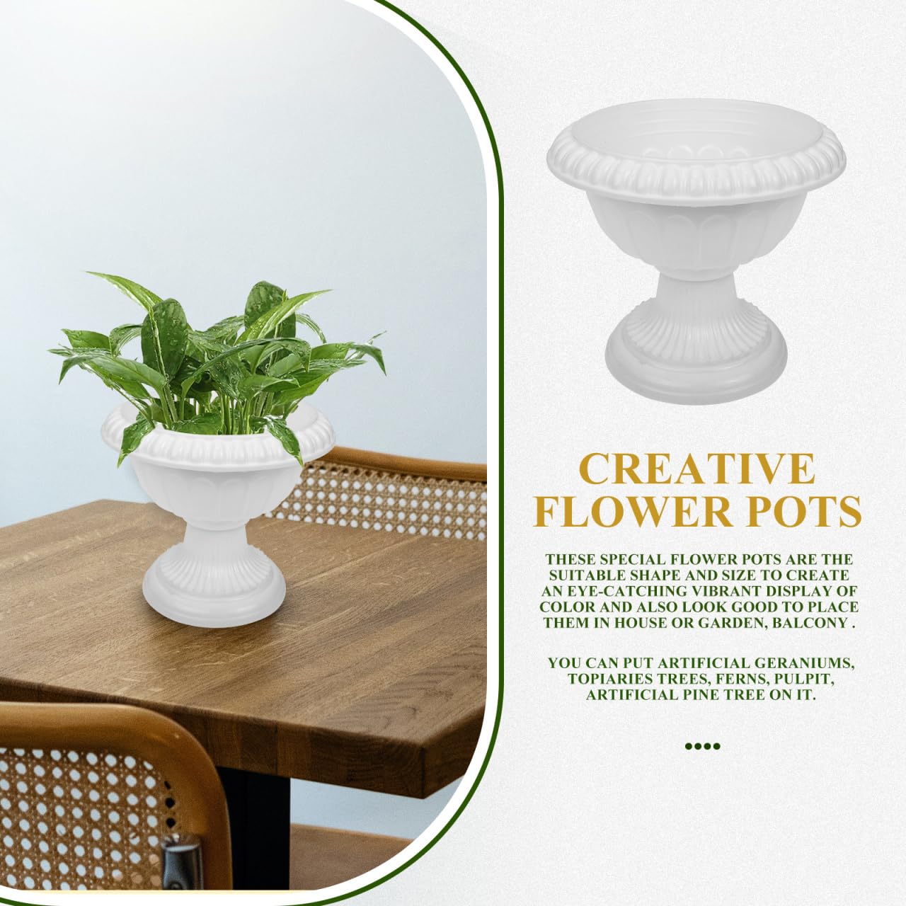 BESPORTBLE Roman Flower Pot: Decorative Plastic Flower Pots Roman Plant Containers Small White Urn Planters for Wedding Centerpiece Home Balcony Decor, 6.24 * 5.5inch