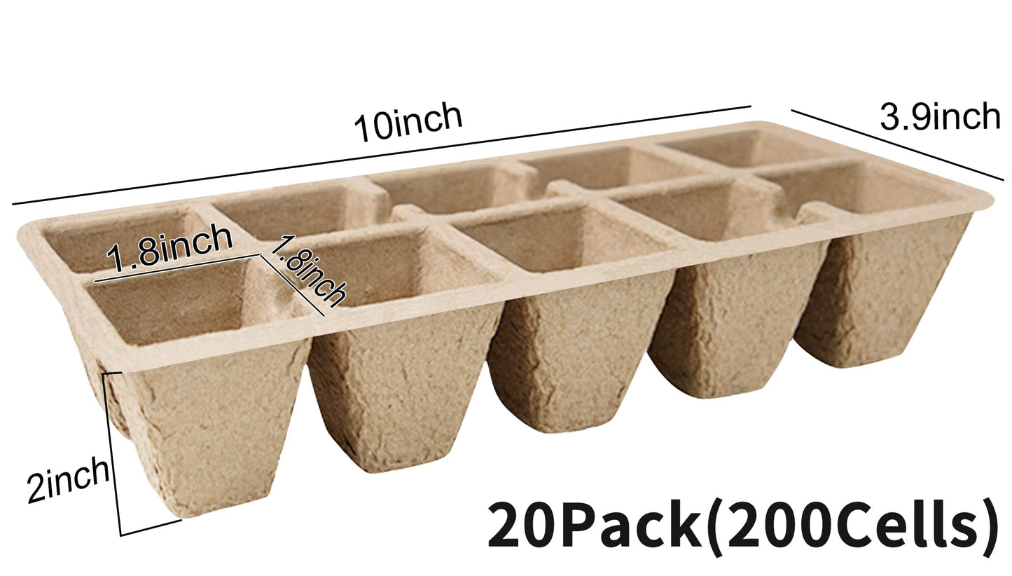 SYITCUN 200 Cells Seed Starter Tray, 20 Pack Biodegradable Seed Starter Kit, Peat Pots for Seedlings with 200 Plant Labels, 2 Seed Planting Tool and 1 Spray Bottle