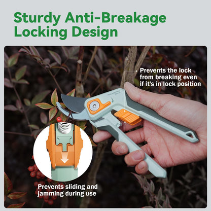 PrunePro 8" Professional Pruning Shears for Gardening Bypass Hand Pruner Stainless Steel Sharp Garden Scissors Plant Flower Rose Garden Clipper Green & Orange
