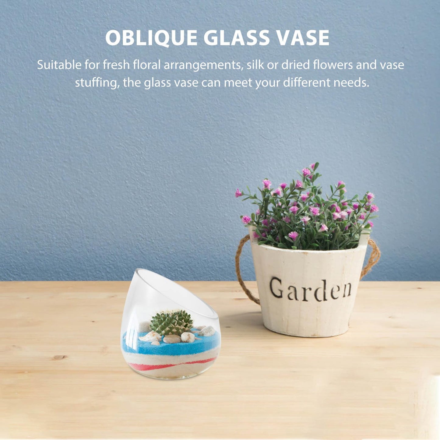 jojofuny Oblique Glass Flower Vase Thickened Small Decorative Succulent Planter Terrarium Container for Hydroponic Plants Home Décor