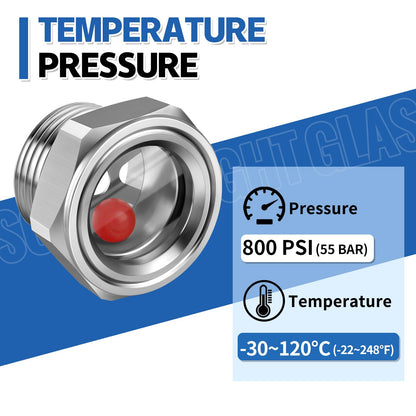 Boltigen 1-1/2'' NPT Male Hex Head Stainless Steel Oil Sight Glass, Liquid Level Gauge Oil Indicator Window for Air Compressor Gearbox Fittings Hydraulic Tank (1-1/2'' NPT Male)
