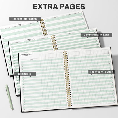 SUNEE 8 Period Teacher Lesson Plan Book - Days Vertically, Undated Teacher Planner 2026-2027 Academic Year, 8.5 x 11 Inch, 104 Pages/52 Sheets (40 Weeks), Waterproof Plastic Cover, Back Pocket, Black