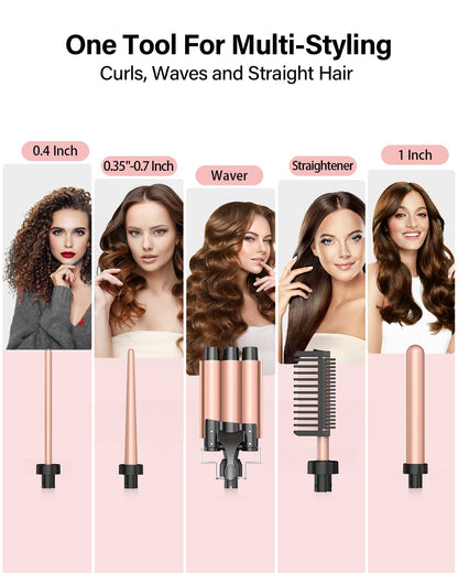 BESTOPE PRO Waver Curling Iron - 3 Barrel Hair Crimper Iron, 5 in 1 Curling Wand Set, Fast Heating Up Hair Wand with 2 Clips, Crimper Wand Curler for All Hair Type, Storage Bag & Heat Protective Glove