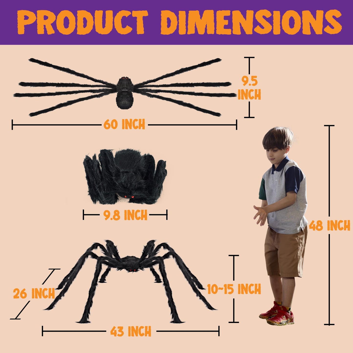 JOYIN Halloween Outdoor Decorations Giant Spider, 5 Ft Large Spider for Yard Lawn Garden Patio Scary Halloween Outside Decor, Indoor Haunted House Prop and Home Party Decor, Black