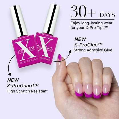 SXC Cosmetics French Tip Press On Nails - Skin Tone Nude and Color Series, Short Coffin X-Pro Tips Starter Kit ST119KIT